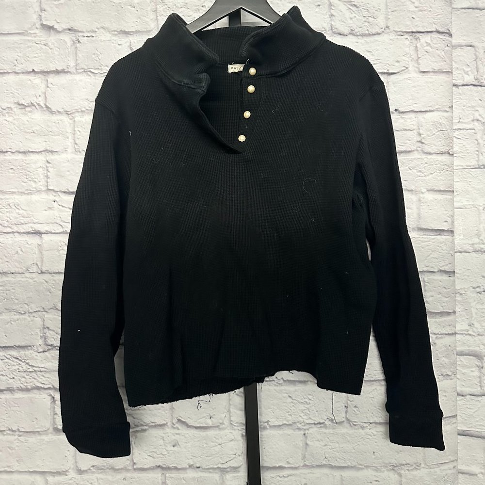 Donni Thermal Pullover with Pearl Button Detail
